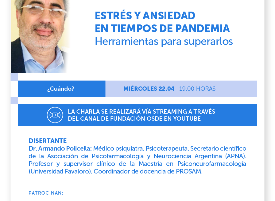 Los invitamos a la charla: Estrés y ansiedad en tiempos de Pandemia