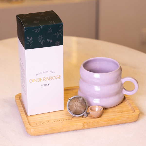 Set Norel: 1 Caja del té N° 81-Donna Italiana + Taza + Infusor de Té + Tabla bamboo